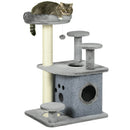 Tiragraffi per Gatti Albero con Lettino e Casetta 60x48x92 cm in Sisal e Peluche Grigio  