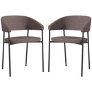 Set 2 Sedie da Pranzo Imbottite e Monoblocco 59x56x78 cm in Tessuto Effetto Lino e Acciaio Marrone