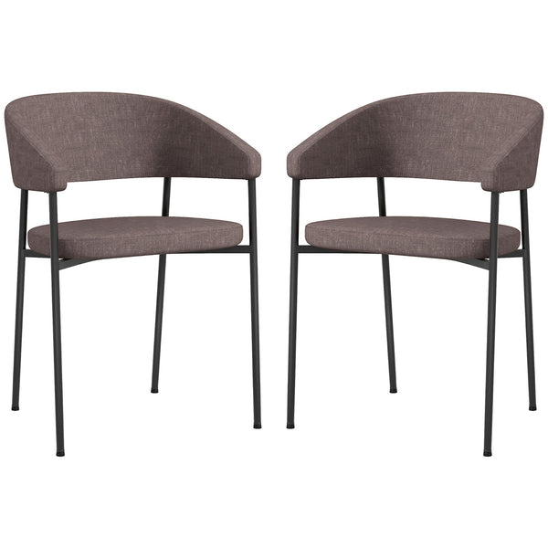 Set 2 Sedie da Pranzo Imbottite e Monoblocco 59x56x78 cm in Tessuto Effetto Lino e Acciaio Marrone acquista