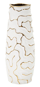 Vaso Lia Ø12x29,5 cm in Ceramica Bianco e Oro      