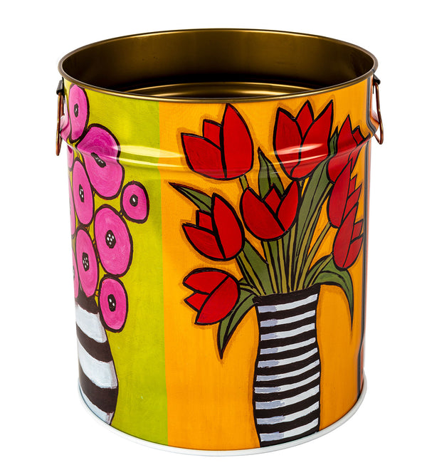 acquista Porta Legna o Pellet Contenitore Senza Coperchio Ø39x42 cm in Ferro Verniciato Big Flowers Multicolore