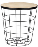 Tavolino  Ø38x40 cm in Metallo Top in Legno Nero