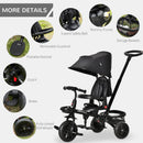 Passeggino Triciclo per Bambini Pieghevole con Seggiolino Reversibile Nero