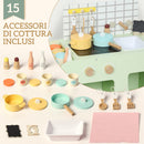 Set Cucina Giocattolo per Bambini da 3+ Anni con 15 Accessori in Legno Verde      