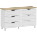 Cassettiera 6 Cassetti Moderna 120x38x71 cm in Legno di Pino e MDF Bianco e color Legno      