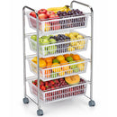 Carrello Portafrutta 47x32x87cm con 4 Cestelli in Plastica e Struttura Metallo Cromato      