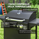 Barbecue a Gas con Bruciatori Indipendenti Coperchio con Termometro e Tavolino Laterale Nero    