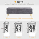 Panca Fondo Letto Imbottita a 2 Strati 121x50,5x46,5 cm in Tessuto Effetto Velluto Grigio Scuro  