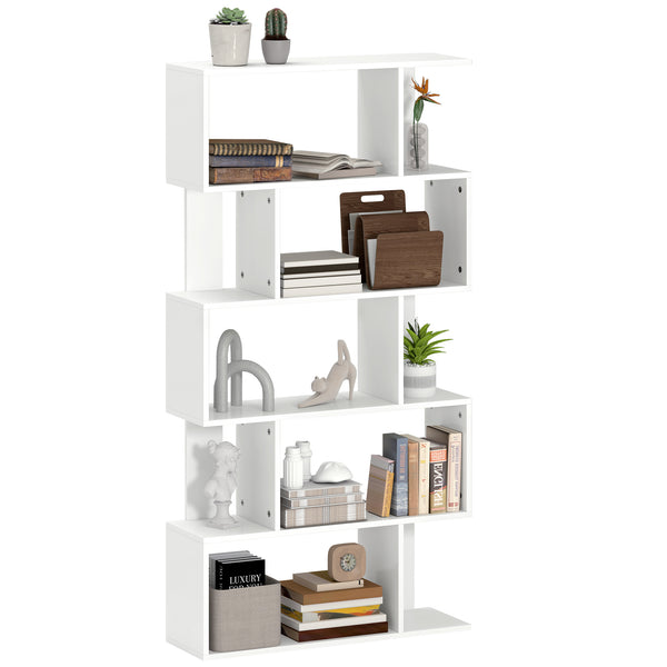 Libreria Asimmetrica a S a 5 Livelli 80x24x159 cm in Legno Bianco prezzo