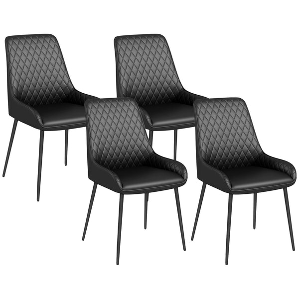 online Set 4 Sedie Trapuntate a Diamante 49x60x89 cm Imbottite in Pelle PU Nero