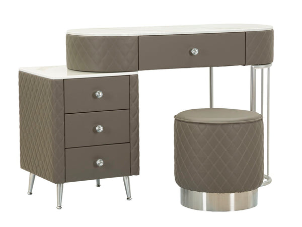 sconto Toeletta Sharon Grigia con Puff Gambe Argento 120x40x75 cm in Pino e MDF e Metallo e Plastica