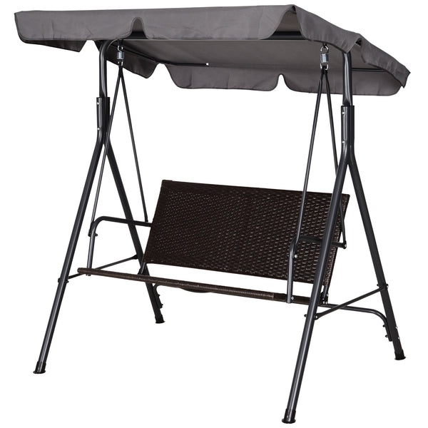 Dondolo da Giardino 2 Posti con Tettuccio Regolabile 140x110x151 cm in Metallo e Rattan PE Marrone e Grigio online