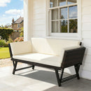 Divano da Giardino 2 Posti Trasformabile in Lettino in Rattan Sintetico Bianco 129x66x79 cm