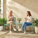 Set 3 Pezzi Pranzo da Giardino Bistrò 2 Sedie e Tavolo Rotondo in Rattan Verde      