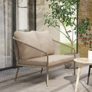 Divano da Giardino 2 Posti Stile Boho 112x72x76 cm con Cuscini Sfoderabili e Braccioli in Rattan PE e Acciaio Beige      