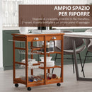Carrello da Cucina Multiuso in Legno di Pino con 4 Ruote e Cassetti Marrone Chiaro 74x37x75 cm