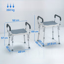 Sgabello per Doccia Regolabile 52x45x57-69 cm con Braccioli e Fori di Drenaggio in Alluminio HDPE e EVA Blu  