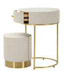 Comodino Toeletta con Puff Vellit Crema Ø52x70 cm - Ø36x39 cm in Pino e MDF e Metallo      
