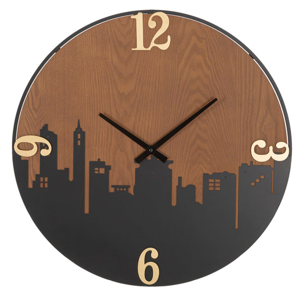 acquista Orologio da Muro City 60x2x60 cm in Ferro e MDF Nero e Marrone e Oro