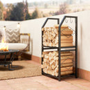 Portalegna da Interno Esterno a 2 Livelli con 3 Ganci 41x30x81cm in Metallo Nero       