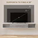 Mobile TV Sospeso 2 Ripiani e 1 Vano Chiuso a Ribalta 120x26x16 cm Bianco e Grigio 