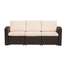 Divano da Esterno a 3 Posti in Rattan Sintetico con Cuscini Marrone 199x71x75 cm 