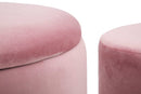 Puff Contenitore Lines Coppia Rosa Ø35x42-30x32 cm in Legno e Spugna e in Ferro e Poliestere Rosa