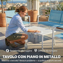 Set 4 Pezzi Salotto da Giardino Divano 2 Poltrone Tavolo in Metallo e Texteline Blu      
