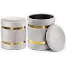 Set 2 Pouf Contenitore Ø 38x44 cm e Ø 31x38 cm con Rivestimento Velluto Avorio     