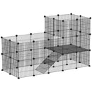 Recinto per Animali Modulabile e Multilivello 140x70x105 cm con 39 Pannelli in Acciaio e PP Nero   