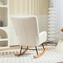 Sedia a Dondolo in Velluto Teddy, Metallo e Legno per Camera da Letto e Soggiorno, 70x94x100 cm, Bianco Crema      