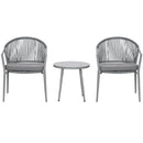 Set Tavolino e 2 Sedie con Cuscini da Giardino in Rattan PE Grigio