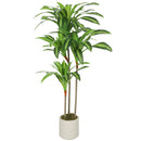 Pianta Artificiale di Dracena Alta 120 cm in PEVA  Verde e Legno con Vaso Contenitore in PP e Cemento Bianco      