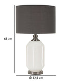 Lampada da Tavolo Brighty Ø37,5x65 cm in Vetro e Ferro e Tessuto Bianco e Grigio      
