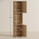 Mobile da Bagno a Colonna Slim 40x31x182H cm 6 Ripiani 2 Ante e Ripiano in Vetro Temperato in MDF Rovere      