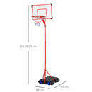 Canestro da Basket da Esterno con Supporto e Altezza Regolabile in Metallo Rosso e Bianco