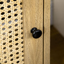 Comodino per Camera da Letto Stile Boho 39x35x60 cm con Armadietto e Ripiano Aperto in Legno e Rattan   