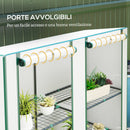 Serra da Giardino  144x48x142-152 cm con 2 Porte Avvolgibili 3 Ripiani e Tasche Laterali in PE Bianco e Verde      