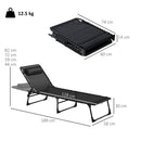 Set 2 Lettini Prendisole 189x58x30 cm con Schienale Reclinabile in Acciaio Nero      