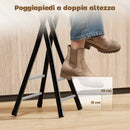 Set 4 Sgabelli Bar Pieghevoli 34x30x70 cm con Doppio Poggiapiedi in Legno e Acciaio Nero      