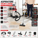 Aspiratore Solidi e Liquidi da 30 L 1200 W con Filtro HEPA e Soffiante in Acciaio Argento e Rosso      
