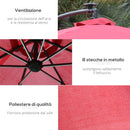 Ombrellone da Giardino Decentrato Ø2,95m con Led a Energia Solare Rosso Scuro