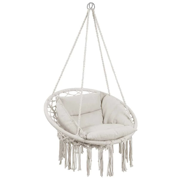 Poltrona Sospesa Giardino Tessuto Sedia Dondolo Pensile Amaca con Cuscino Beige prezzo
