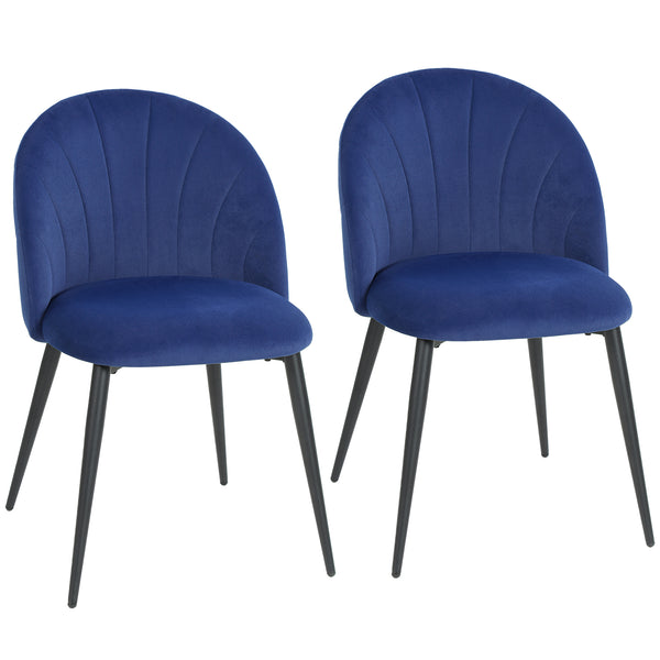 acquista Set 2 Sedie da Pranzo 52x55x79 cm Imbottite con Schienale a Conchiglia in Velluto Blu