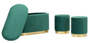 Panca con Contenitore e Sgabelli Shopy Verde Set 3 Pz 80x37x42 cm - Ø29x35 cm in Ferro e MDF e Spugna e Poliestere Verde e Oro      