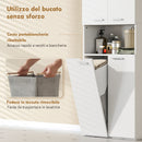 Mobile da Bagno 60x30x174 cm a 2 Ante con Cesto Portabiancheria a Ribalta e Ripiano Aperto in Legno Bianco      