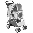 Passeggino per Cani Pieghevole 77x44x102 cm con Copertura Antipioggia Ruote Girevoli e Cuscino Lavabile in Poliestere Grigio      