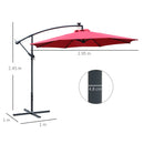 Ombrellone da Giardino Decentrato Ø2,95m con Led a Energia Solare Rosso Scuro