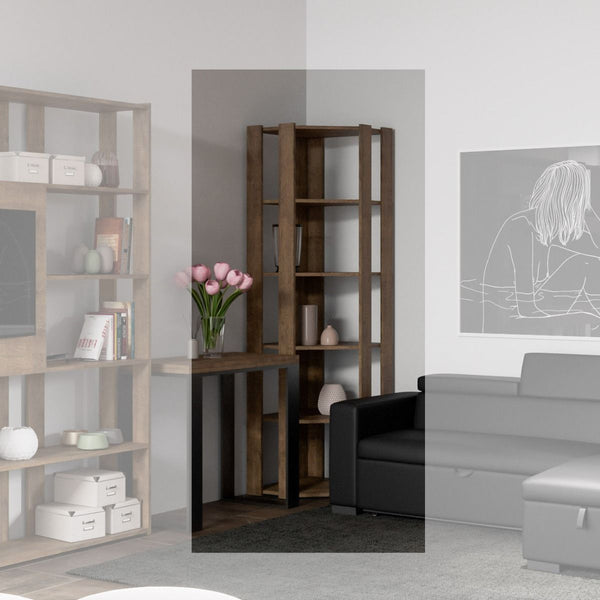 sconto Libreria Angolare Moderna 5 Ripiani 60,3x60,3x205 cm in nobilitato Noce