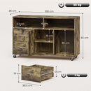 Mobile Porta Stampante 100x35x65 cm a Rotelle con 2 Cassetti 3 Ripiani e 2 Armadietti in Legno Marrone      